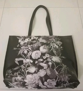 Elliott Lucca Purse Shoulder Tote Bag Faux Leather Floral Printed Black & White - Picture 1 of 9