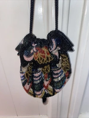 Hand Beaded Lee Sands Lined Pouch Evening Bag/ Elaborate Jewelry Pouch - Image 1 of 4