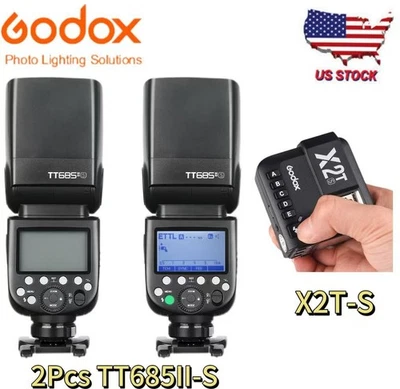 US 2*Godox TT685II-S TTL Speedlite High-Speed Sync+X2T-C Trigger For Sony Camera - Image 1 of 4
