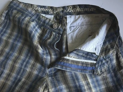 Pantalones Cortos Chinos TOMMY BAHAMA a Cuadros Mezcla de Lino Seda Cuadros Azul Verde Caqui Para Hombre 32 Foto 1 de 4