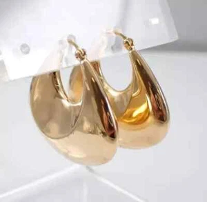 Delicate Women Chunky Huggie Hoop Earrings 14K Yellow Gold Plated - Picture 1 of 4