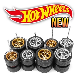 1/64 Scale 5 SPOKE MUSCLE v4 Real Rider Wheels Rims Tires Set for Hot - Picture 1 of 13
