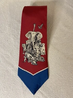 De Colección Federación Mundial de Vida Silvestre Elefante Corbata Diseño 155 100% Seda Crepe EE. UU. Foto 1 de 4