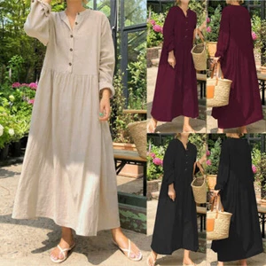 Maxi Vestido Largo Suelto Informal Gran Tamaño Solero Manga Larga EE. UU. Mujeres Nuevo - Imagen 1 de 27