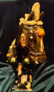 Chinese Tang Dynasty Dark Black/Green Glazed Pottery Horse Signed  - Picture 1 of 7