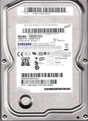 FOR DATA RECOVERY SAMSUNG HD321HJ PN: HD321HJ/C FW:1AC01114 SATA BAD SECTOR 6902 - Image 1 of 2