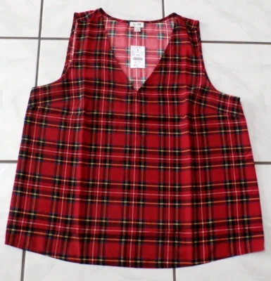NUEVO CON ETIQUETAS J Crew Factory GRANDE blusa sin mangas tartán roja a cuadros cuello en V Academia G765 Foto 1 de 4