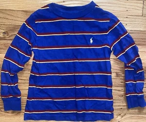 Ralph Lauren Polo T-Shirt Sz 4T Blue Red Yellow Striped Pony Logo Long Sleeve - Picture 1 of 2