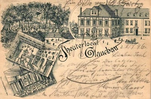 Glauchau, Theaterlocal, Vorläufer-AK, 1896 nach Leipzig versandt - Picture 1 of 2