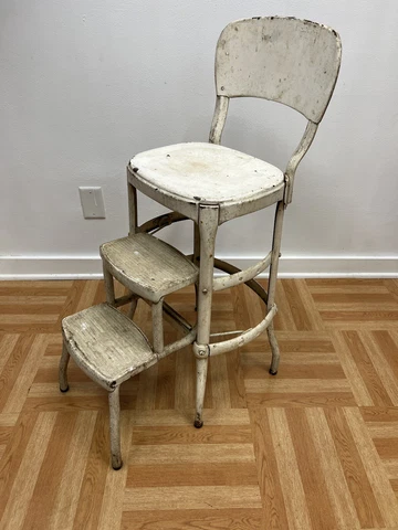 Vintage STEP STOOL metal folding kitchen steel chair mid century modern cosco 50 Cover