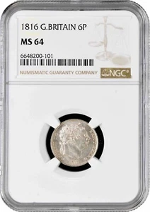 Great Britain 6 pence 1816, NGC MS64, "King George III (1760 - 1820)" - Picture 1 of 2
