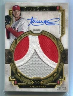 2018 Topps Five Star Jumbo Autographs Gold FSJPAN Aaron Nola Patch Auto 20/25 - Image 1 of 2