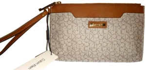 CALVIN KLEIN Almond Signature Large Wristlet Clutch Wallet Cosmetic Bag H5DGJ2QA - Picture 1 of 4