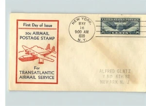 C-24 Winged Globe AIRMAIL First Day of Issue 1939 New York, Trans-Atlantic airma - Picture 1 of 1