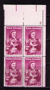 US USA Sc# 1932 MNH FVF PLATE # BLOCK Babe Zaharias LPGA Golf Olympian - Picture 1 of 1