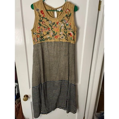 Maxi Vestido Coldwater Creek Bordado Floral Rayas PM Foto 1 de 4