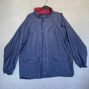 VTG Stearns Dry Wear Mens XL Packable Waterproof Rain Jacket Navy Blue Red - Picture 1 of 23