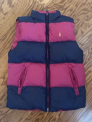 POLO RALPH LAUREN M 8/10 女孩双面羽绒背心海军蓝粉色  — 第 1/4 张图片