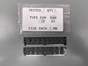 (2) 16MB EDO SIMMs, 72-pin RAM Memory Sticks (32MB Total) 2202P60744 - Picture 1 of 3