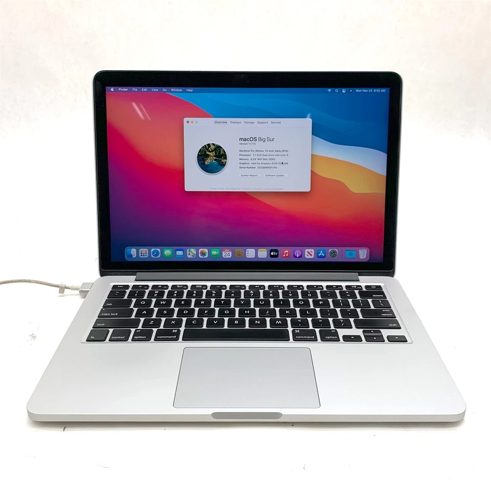Apple Macbook Pro A1502 13" Retina i5-5257U 2.70GHz 8GB 256GB Big Sur Bad Batt - Image 1 of 4