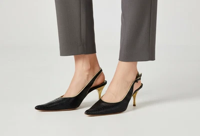 Zapatos de salón Just Cavalli EU 39 US 9 de cuero de serpiente negro tacón de aguja dorado Foto 1 de 4