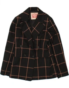 LEVI'S Womens Double Breasted Blazer Jacket UK 6 XS Black Check Polyester JZ06 - Picture 1 of 3