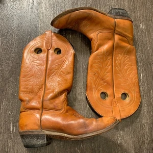 Botas vaqueras occidentales de cuero tostado vintage con agujeros dobles para hombre talla 8,5 - Imagen 1 de 6