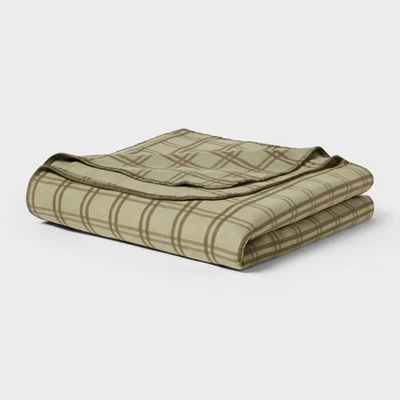 King Brushed Cotton Blanket Green Tonal Plaid - Threshold - Image 1 of 4