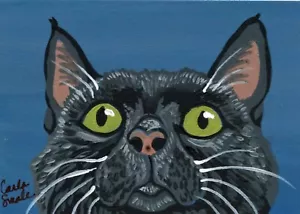 Pintura Original ACEO ATC Gato Negro Arte Mascota -Carla Smale - Imagen 1 de 2