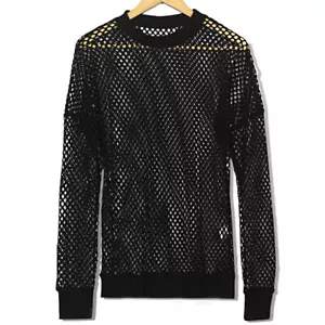 Mens Drop Shoulder Fishnet Mesh T-shirt Stretch Top Tee Shirt Gothic Punk Casual - Picture 1 of 12