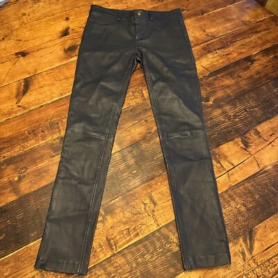 Calça Haute Hippie Azul Marinho 100% Couro de Cordeiro Cintura Média Tamanho 2 Varejo $895 Nova com etiquetas - Imagem 1 de 4