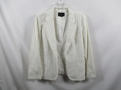 Adrienne Vittadini Jacket Womens Large White Striped No Button Linen - Image 1 of 4