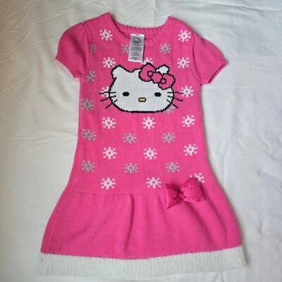 Vestido Hello Kitty Niñas XS 4-5 Rosa Blanco Suéter Vestido Informal Chica Kawaii Foto 1 de 4
