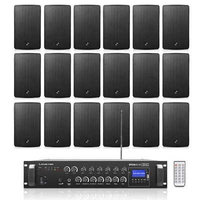Sound Town 6-Zone 70V/100V Amp, 18xSurface-Mount Speakers, Black(STCA600X18TV6B) - Image 1 of 4