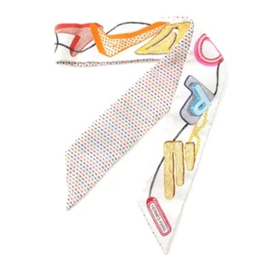 HERMES silk Twilly Chevaloscope Neon Chevaloscope Neon scarf white - Picture 1 of 13