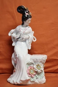 Chinesische Wucai Porzellan Keramik Shi Wan Dame Frau sitzend musikalisch Inst. Etikett 46y - Bild 1 von 24