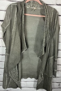 Cardigan donna morbido Dintorni taglia S verde ricamato manica lunga aperto waffle - Foto 1 di 6