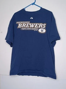 2008 Majestic Milwaukee Brewers MLB Baseball Navy Short Sleeve T-Shirt Men's L - Picture 1 of 4