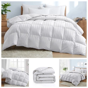 Down Alternative Premium Comforter & Sets 1000 TC White Stripes Select Item - Picture 1 of 12