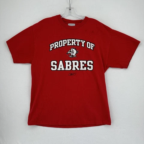 Vintage Buffalo Sabres Goat Head Men's Reebok T Shirt - Size Medium - Red Cover