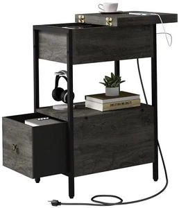 SOOWERY End Table with Charging Station Narrow Side Table with Flip Top Cabin... - Picture 1 of 7
