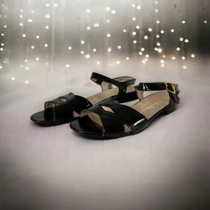 Vintage 80s Salvatore Ferragamo Black Patent Leather Sandals Shoes 8AAAA - Picture 1 of 11