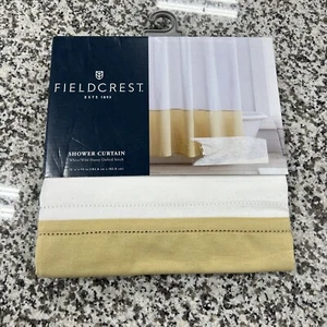 Cortina de ducha Fieldcrest blanca/miel salvaje tela puntada Oxford 72"x 72" - Imagen 1 de 3