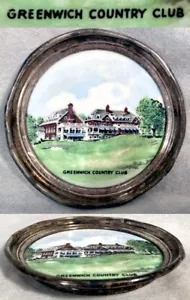 Vintage GREENWICH COUNTRY CLUB Coaster PORCELAIN PLATE Tray STERLING Silver CT - Picture 1 of 5