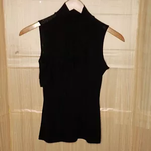 The Limited Womens Black Stretchy Mock Neck Ruffle Front Fitted Top - Picture 1 of 7
