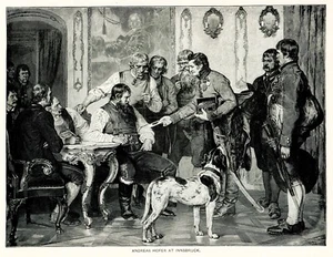 Andreas Hofer at Innsbruck Tyrol uniforms weapons, 1892 vintage engraving - Picture 1 of 3