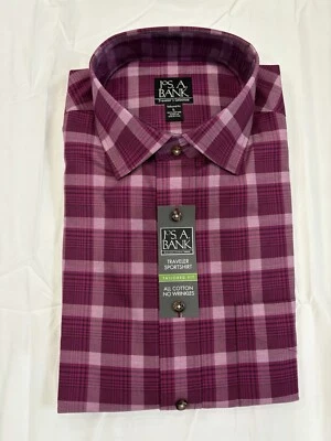 Camisa de vestir Jos A Bank para hombre viajero ajuste a medida granate a cuadros L grande nueva con etiquetas Foto 1 de 4