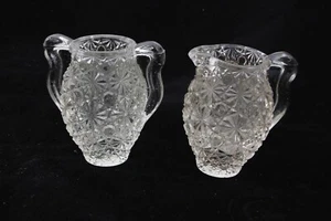 Matched Pressed Glass Toothpick holders Min Creamer and Sugar Jar Clear - Picture 1 of 6