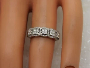 ZEI 14k Weißgold Prinzessin Schliff DIAMANT ILLUSION HALO BAND RING Größe 5,5 - Bild 1 von 16