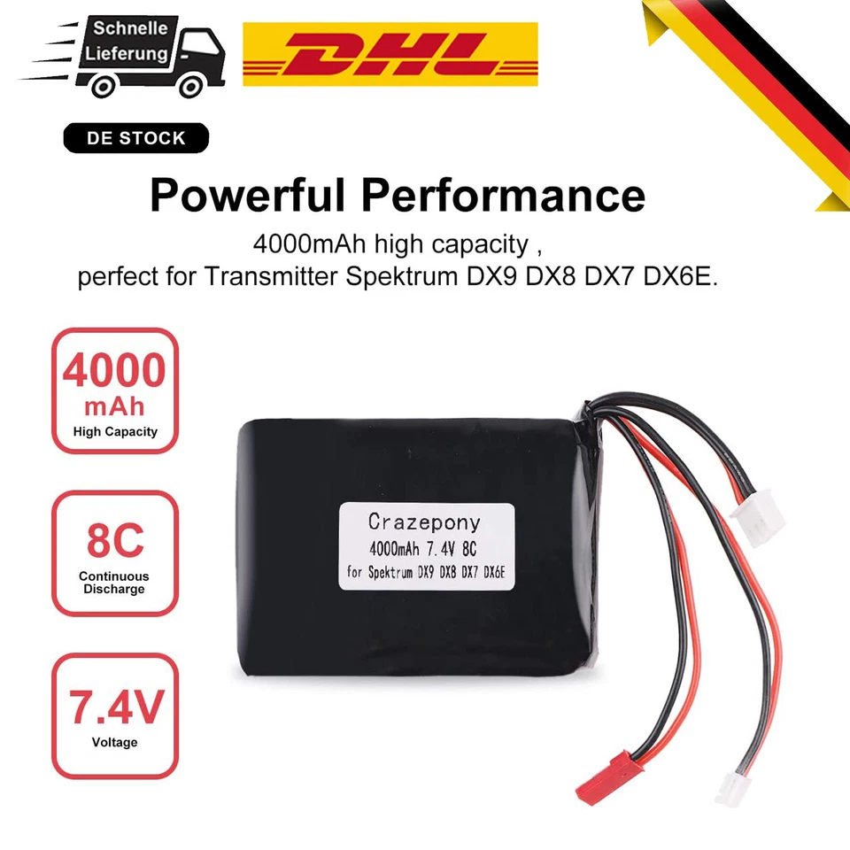 4000mah 2s Lipo Akku 8c/16c 7,4v Jst Jr Plug Balancer Stecker Für Spektrum - Bild 1 von 4